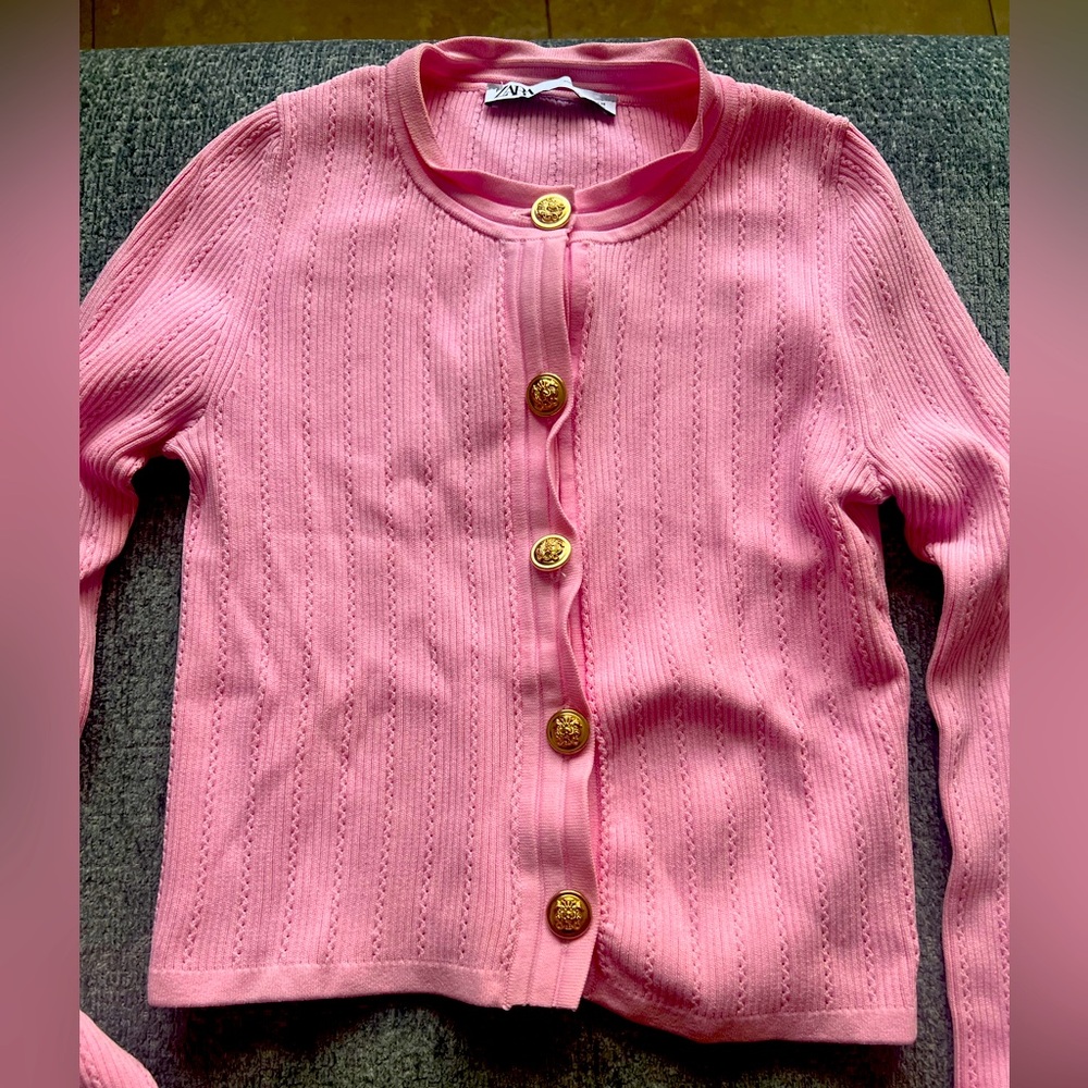 Zara Pink Cardigan with Gold Buttons